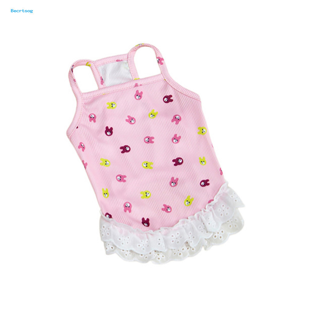 Dog Clothes Breathable Bunny Print Cute Small Dress for Summer Lace Ruffle Trim Puppy Tutu Vest Soft Pet Outfit for Dogs