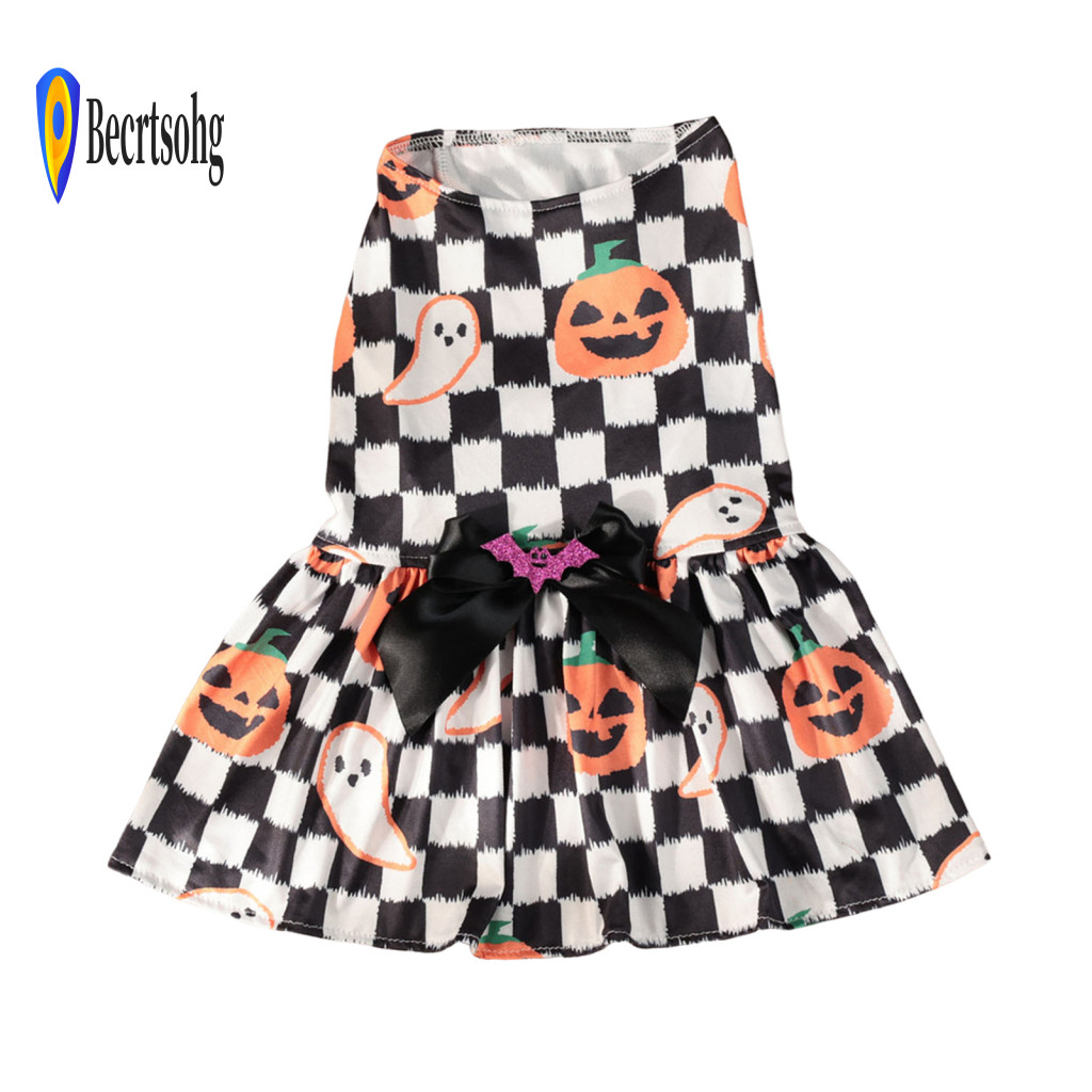 Halloween Pet Costume Small Dog Clothes Pumpkin Ghost Print Soft Satin Puppy Dress Breathable Cute Outfit for Party Fest