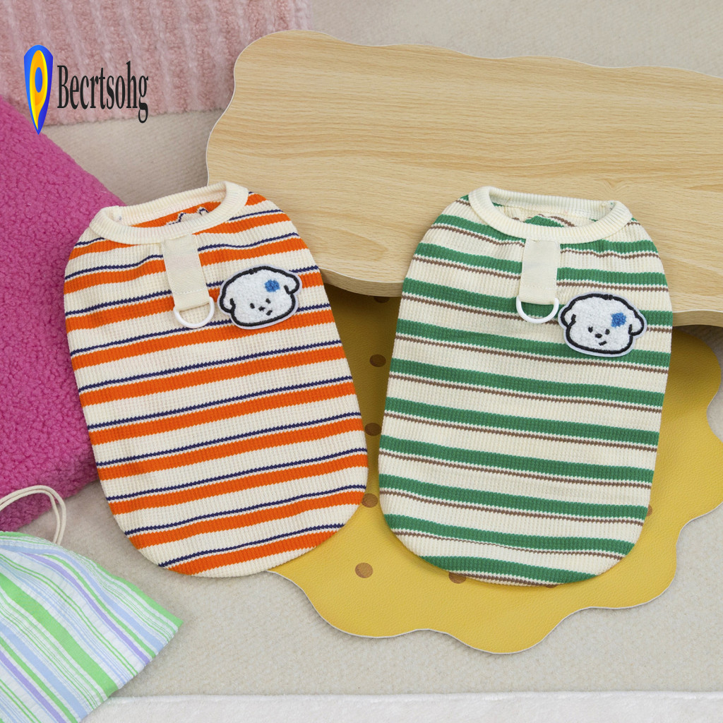 Dog Harness Vest for Small Dogs Waffle Stripe Cotton Pet Tank Top with Leash Ring Breathable Puppy Clothes Orange Green
