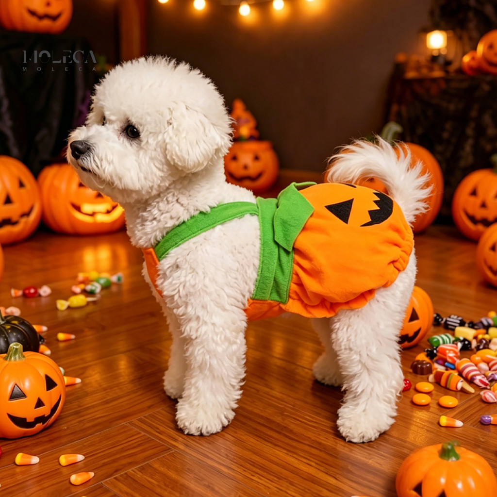 Halloween Pet Costume Breathable Dress Funny Pumpkin Dog Soft Polyester Clothes with Comfortable Strap Cute Puppy for Ho