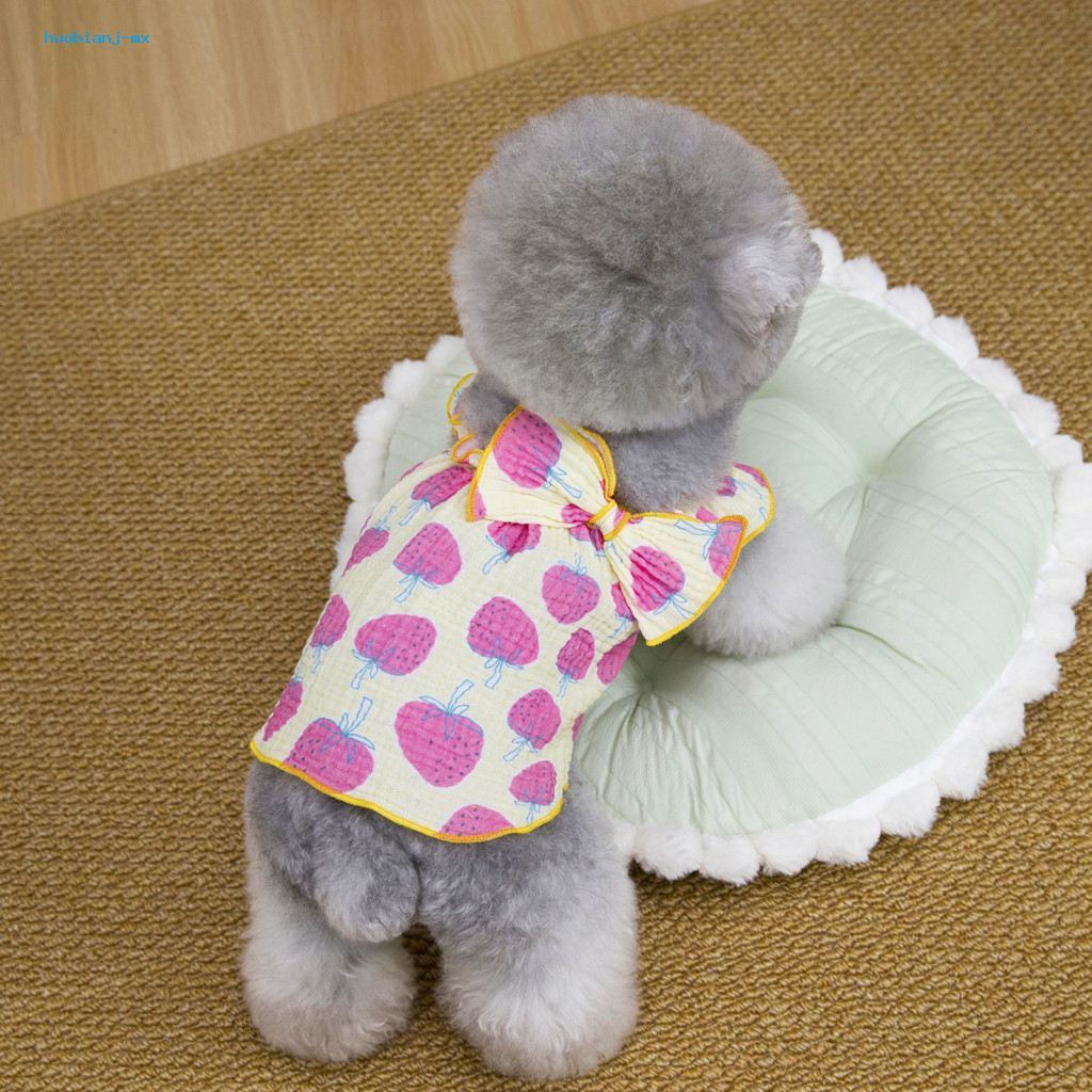 Cute Strawberry Pattern Sleeveless Dog Dress with Bow – Breathable Summer Puppy Outfit Ruffle Princess Style for Small