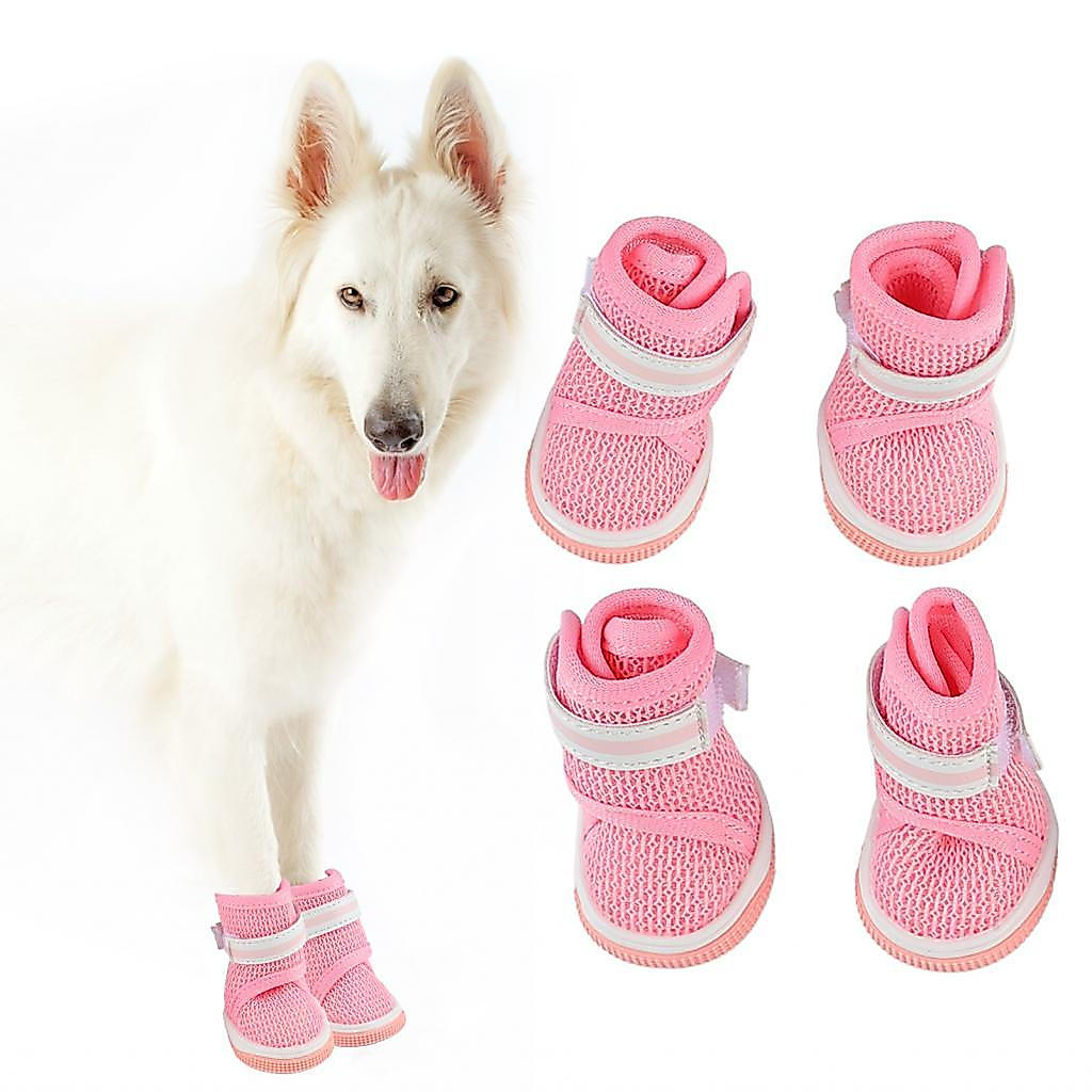 hyhyhy 4Pcs Non Slip Breathable Mesh Summer Dog Booties Puppy Protector Hiking Shoes Outdoor  Sandals for Medium Large