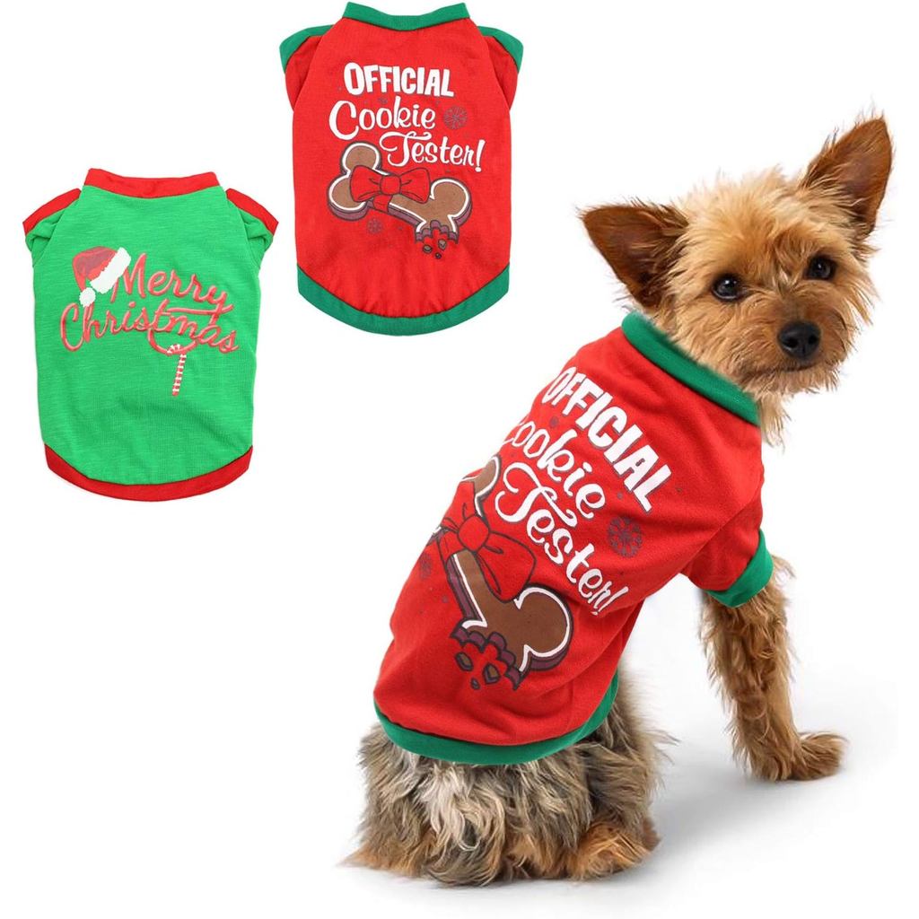 BWOGUE 2 Pack Christmas Dog Shirts for Pet Clothes Soft Breathable Puppy Shirts Printed Pet T-Shirt Puppy Dog Clothes fo