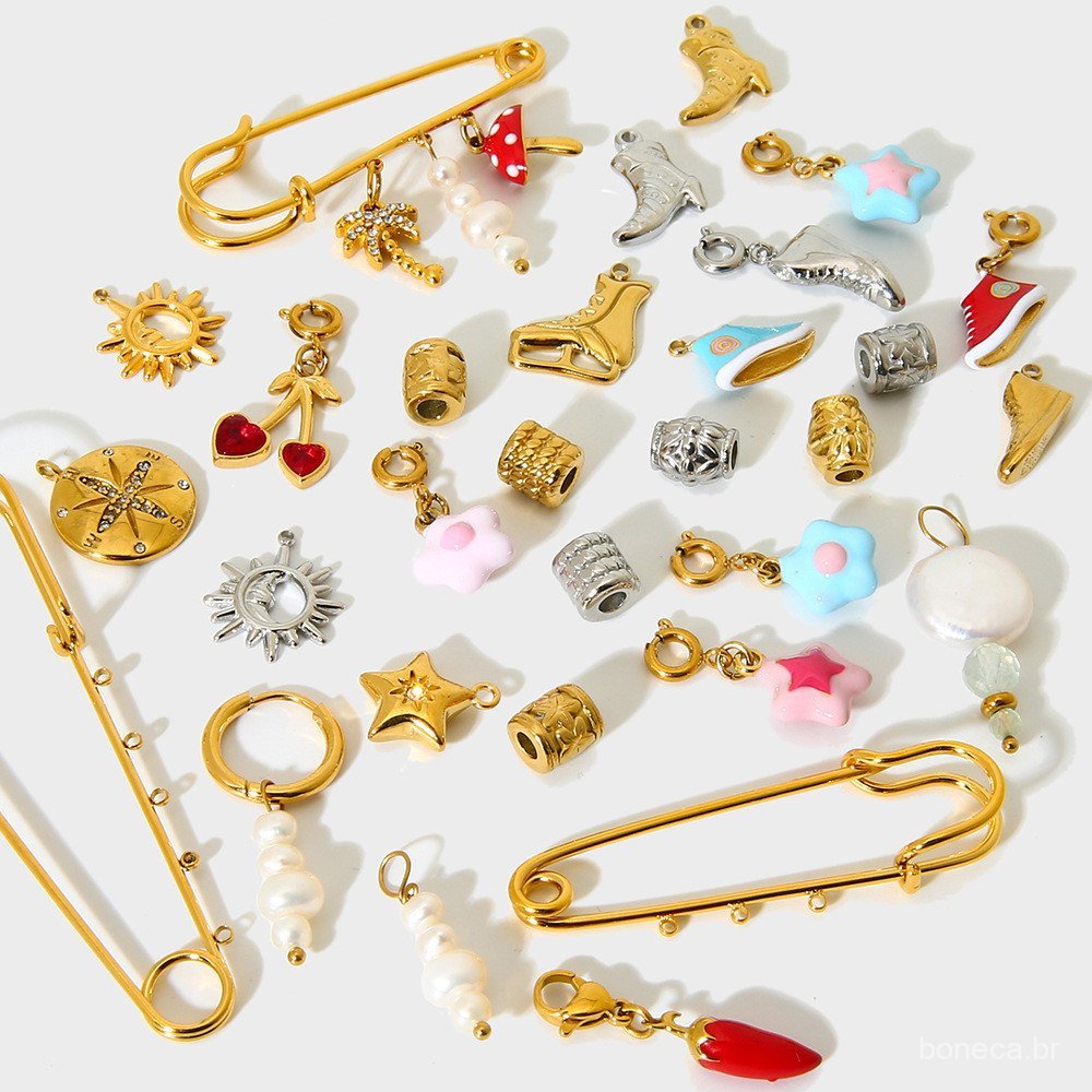 Pingente de aço inoxidável em formato de sapato de pérola INS, contas separadoras, broche banhado a ouro 18K, acessórios