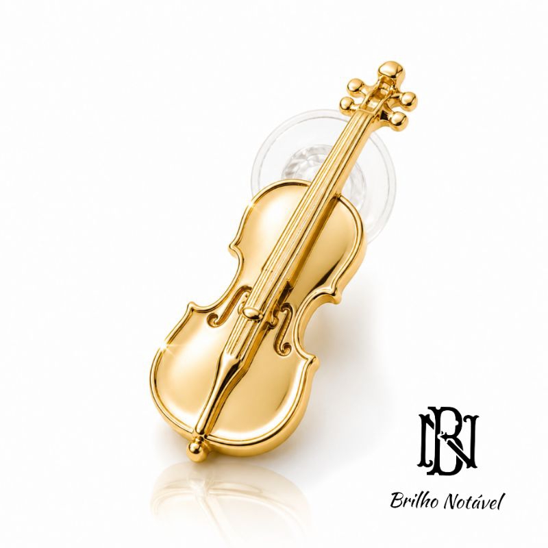 Broche botom violoncelo luxo com flash de ouro + brinde