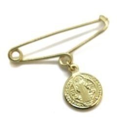 Broche alfinete abre fecha São Bento folheado ouro 18k Dupla Face.