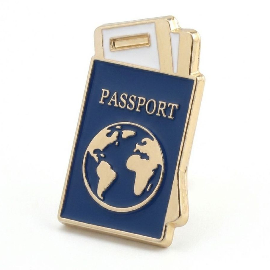 Broche Viagem Passaporte Pin Ouro Viajantes Mochileiro Países