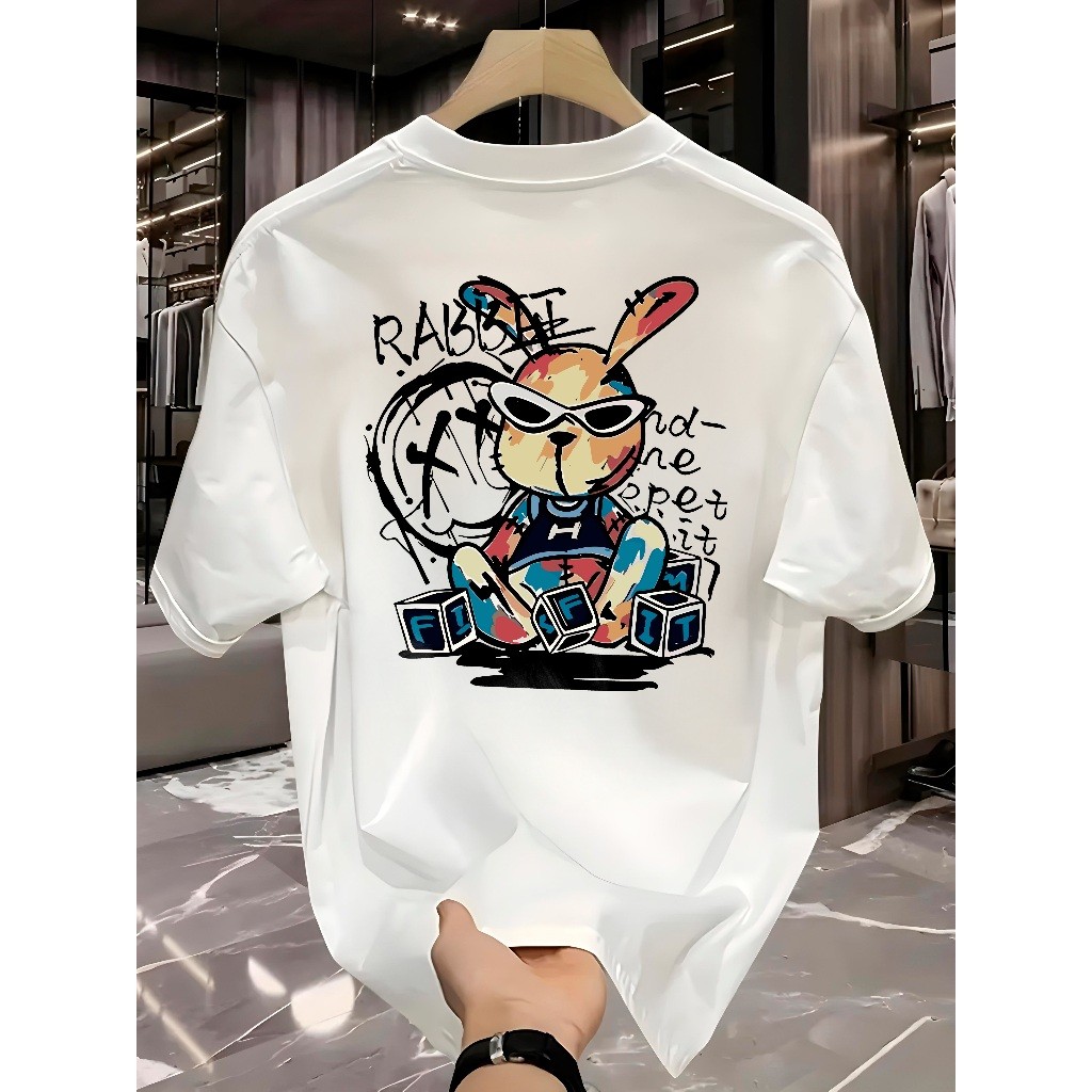 Camiseta Masculina Camisa Masculina Rabbit Graffiti Camisa Manfinity 100% Algodão StreetWear Blusas Masculinas
