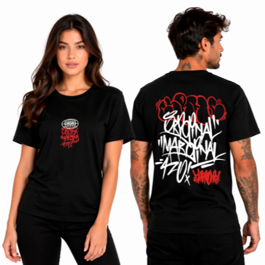 Camiseta em Algodão Chronic Moda Streetwear unissex Estilo Urbano, Graffiti, Original, Marginal, Frente e Costa, Preta,