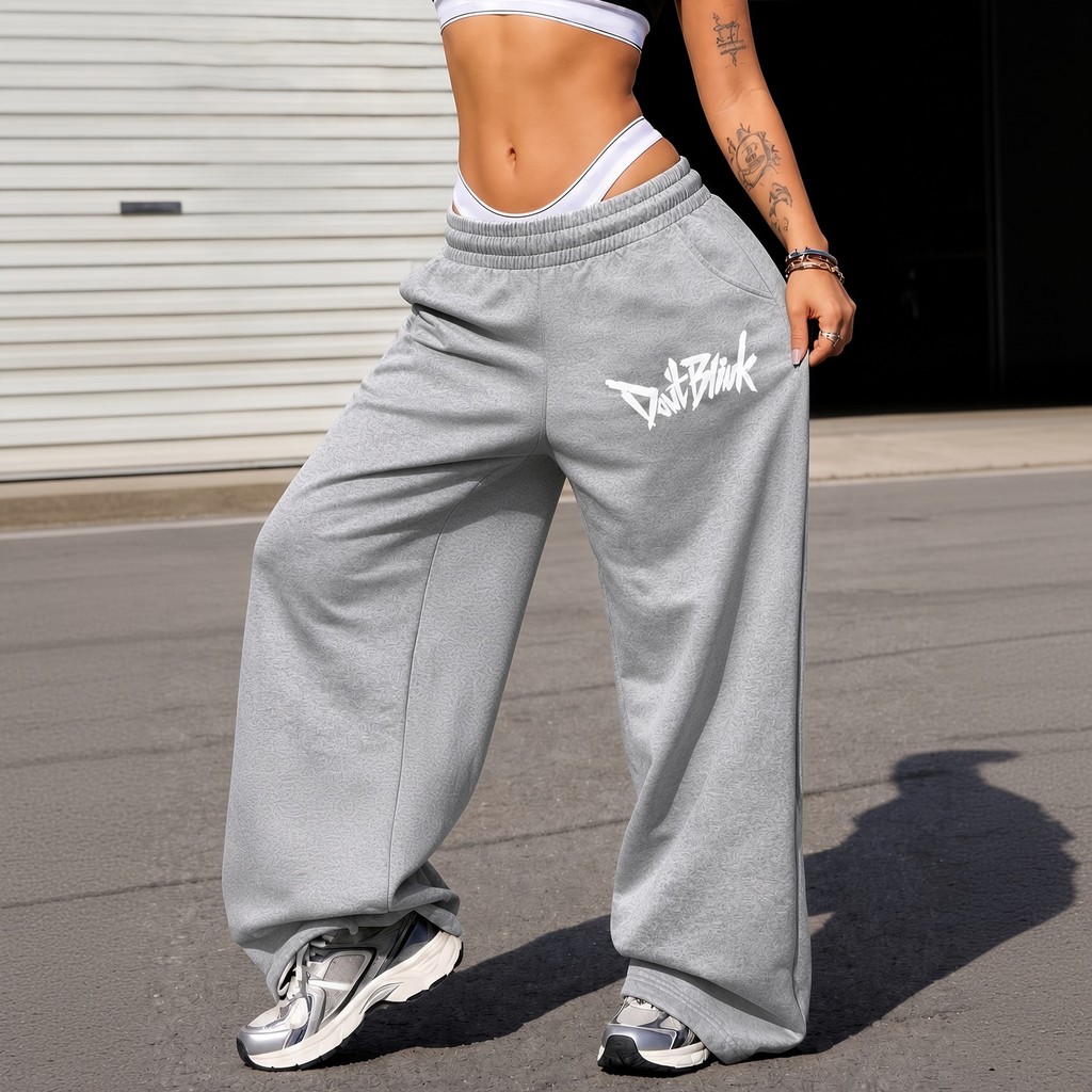 Calça Moletom Wide Leg Feminina Estampa DTFink Graffiti Streetwear Pantalona Larga Y2K