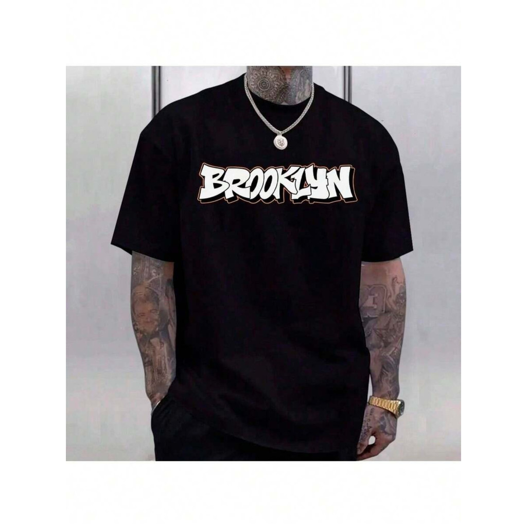 Camiseta Masculina Algodão Premium Camisa Estampa Brooklyn Graffiti Streetwear  Estilo Urbano