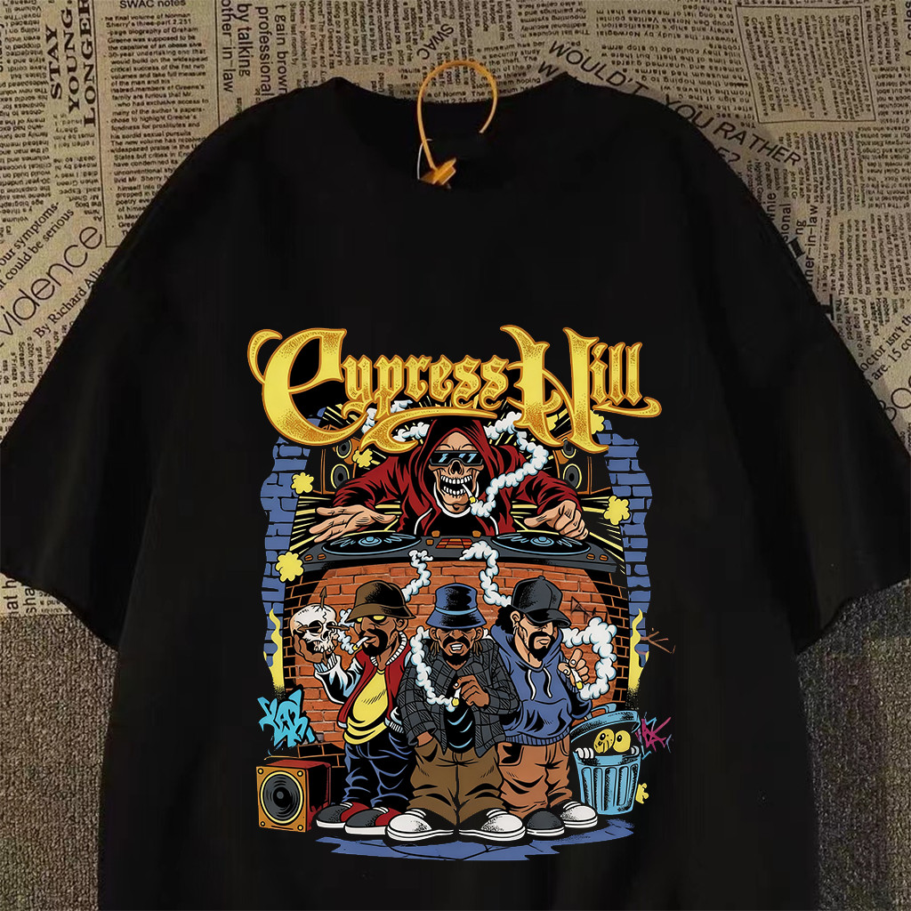Camiseta Masculina Estampa Cypress Hill Caveira DJ e Graffiti T-shirt Unissex Streetwear Envio Imediato