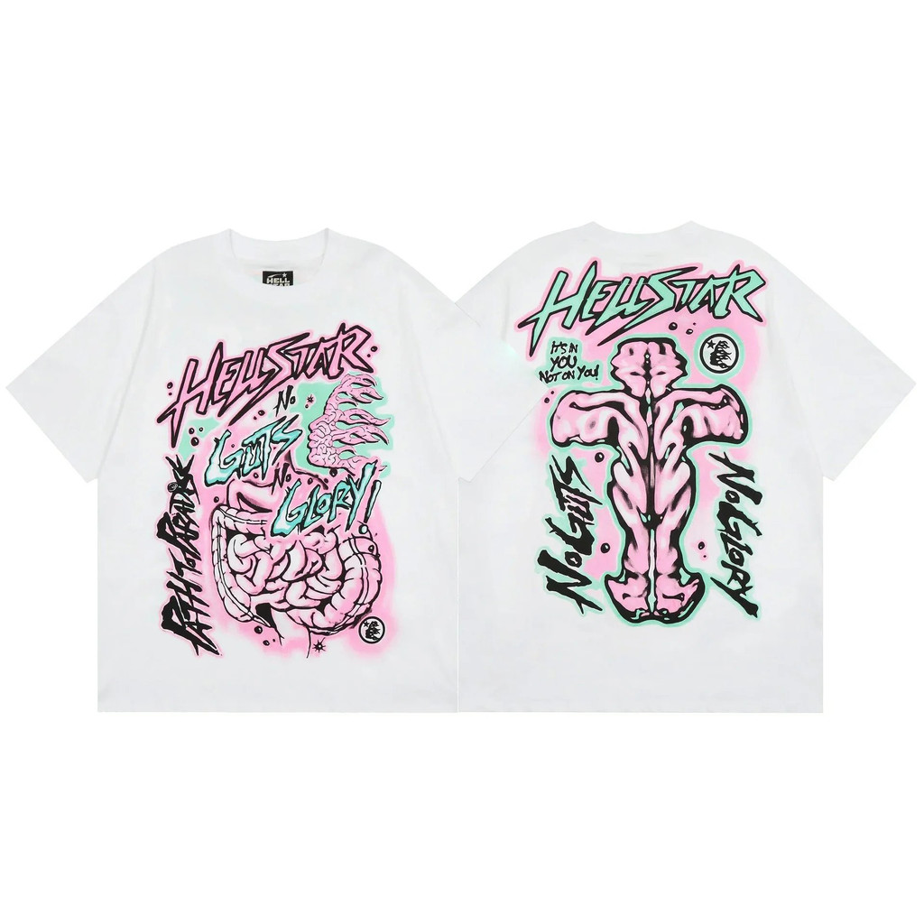 Camiseta Masculina Feminina Oversized Estampa Hellstar No Guts No Glory, T-shirt Streetwear Estilo Y2K, Camiseta
