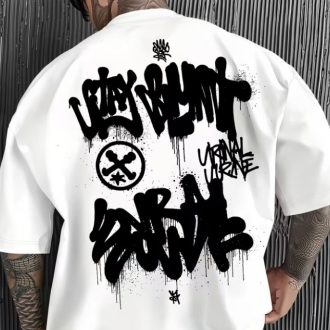 Camiseta Masculina Urban Street Graffiti Estampa Costas Streetwear Preta