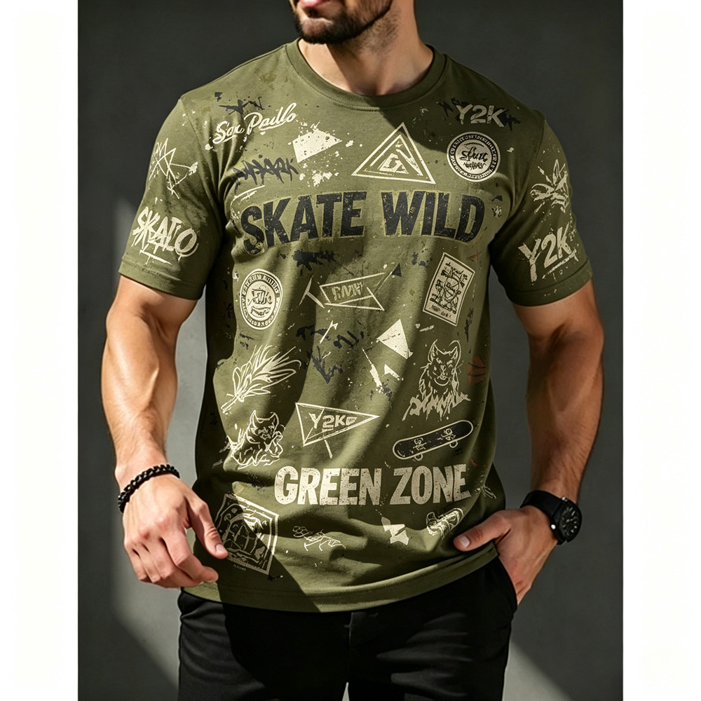 2026 Moda Masculina Solta Ajuste Gráfico Impresso T Camisa Na Estilo Graffiti Camiseta Verão Streetwear Legal Topo Estam