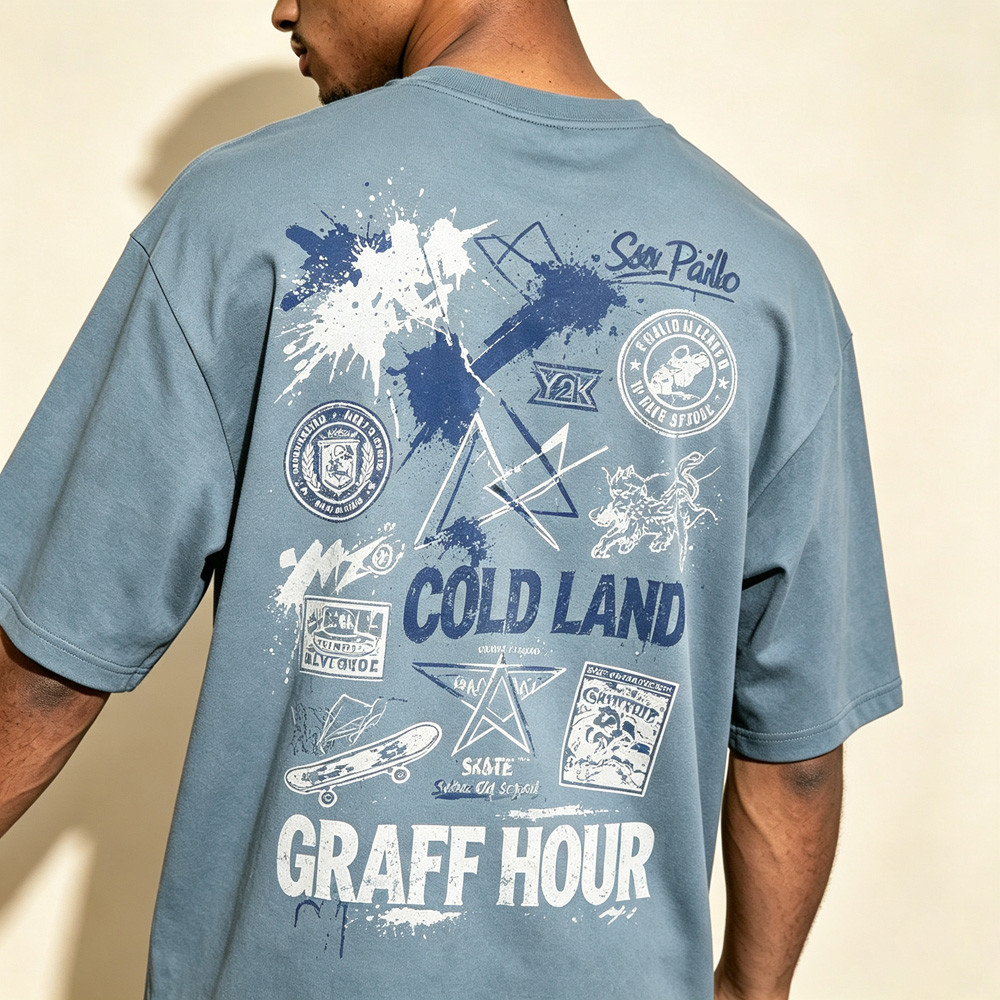 2026 Novos Homens Skate Graffiti Impressão T Camisa Y2K Vintage Streetwear Hip Hop Gráfico Camiseta De Grandes Dimensões