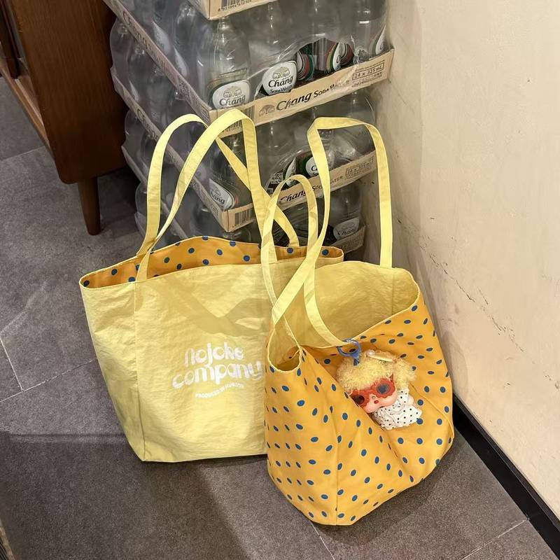 Korean Style Light Yellow New Canvas Bag Large Capacity Versatile Double-Sided Bag Daily Shoulder Commuter Tote ZcAW
