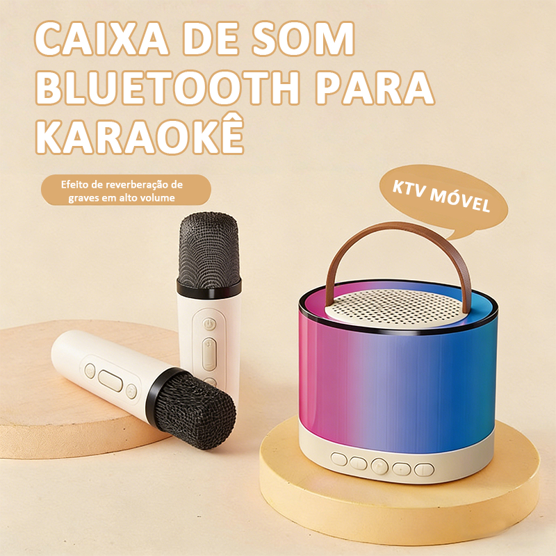 Caixa de Som Bluetooth para Karaokê KTV Móvel com Efeito de Reverberação de Graves e 2 Microfones