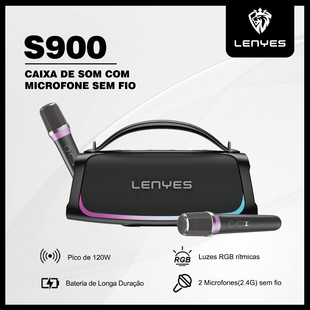 Caixa de Som Bluetooth 120W V5.3 com 2 Microfones KTV Portátil LENYES