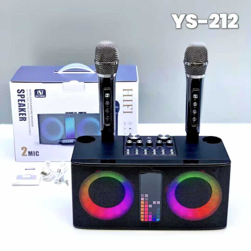 YS-212 alto-falante Bluetooth KTV pequeno alto-falante Rock Bass pequeno canhão alto-falante duplo microfone integrado c