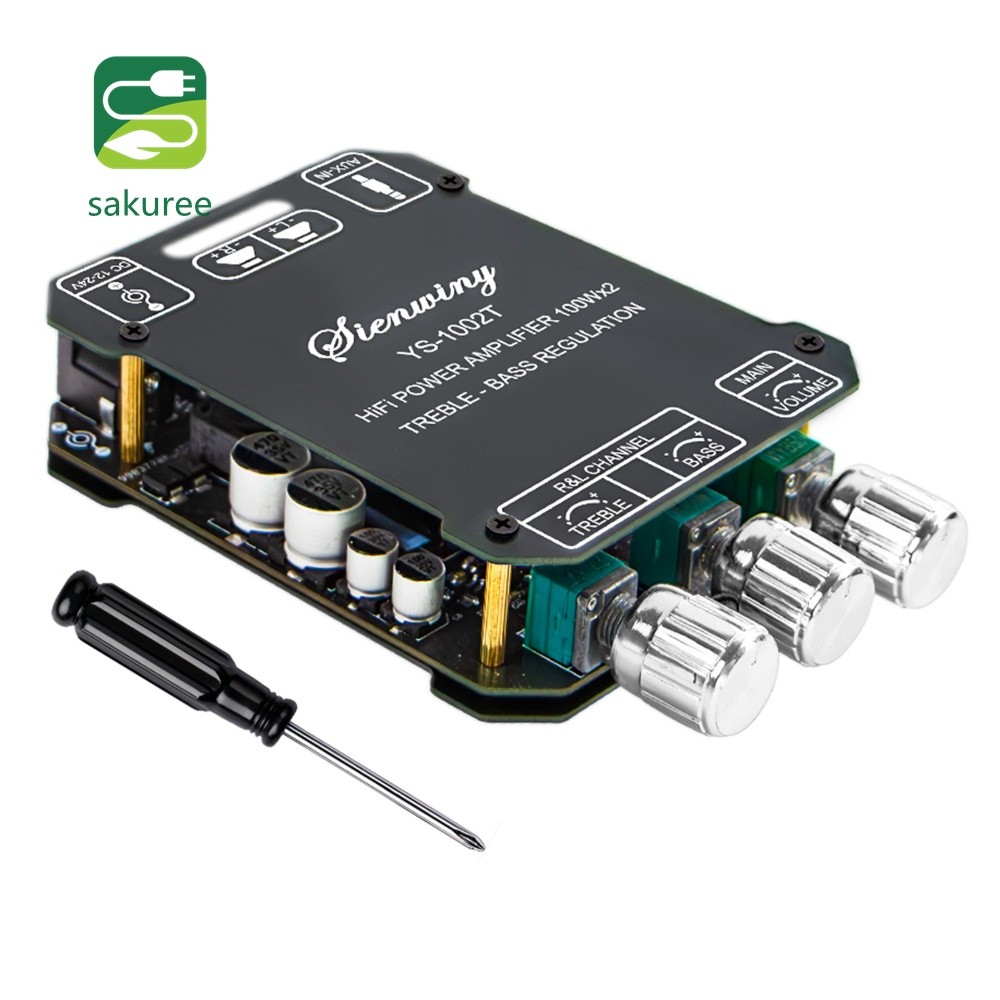 Placa Amplificadora De 2.0 Canais YS-1002T Entrada BT/AUX 100W + 100W Controle De Agudos E Graves Para Alto-Falantes DIY
