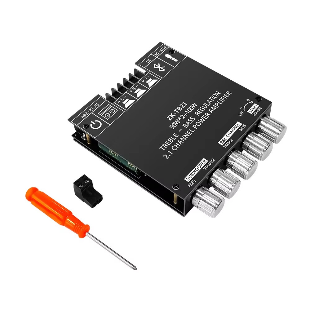 Amplificador ZK‑TB21, Bluetooth5.0, 2.1‑canal 50W+50W+100W, entrada AUX, placa DIY de alto‑falante passivo