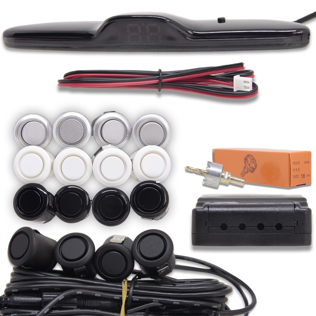 Sensor de Ré Estacionamento KX3 Universal 4 Pontos com Visor Display Slim LED Colorido Digital