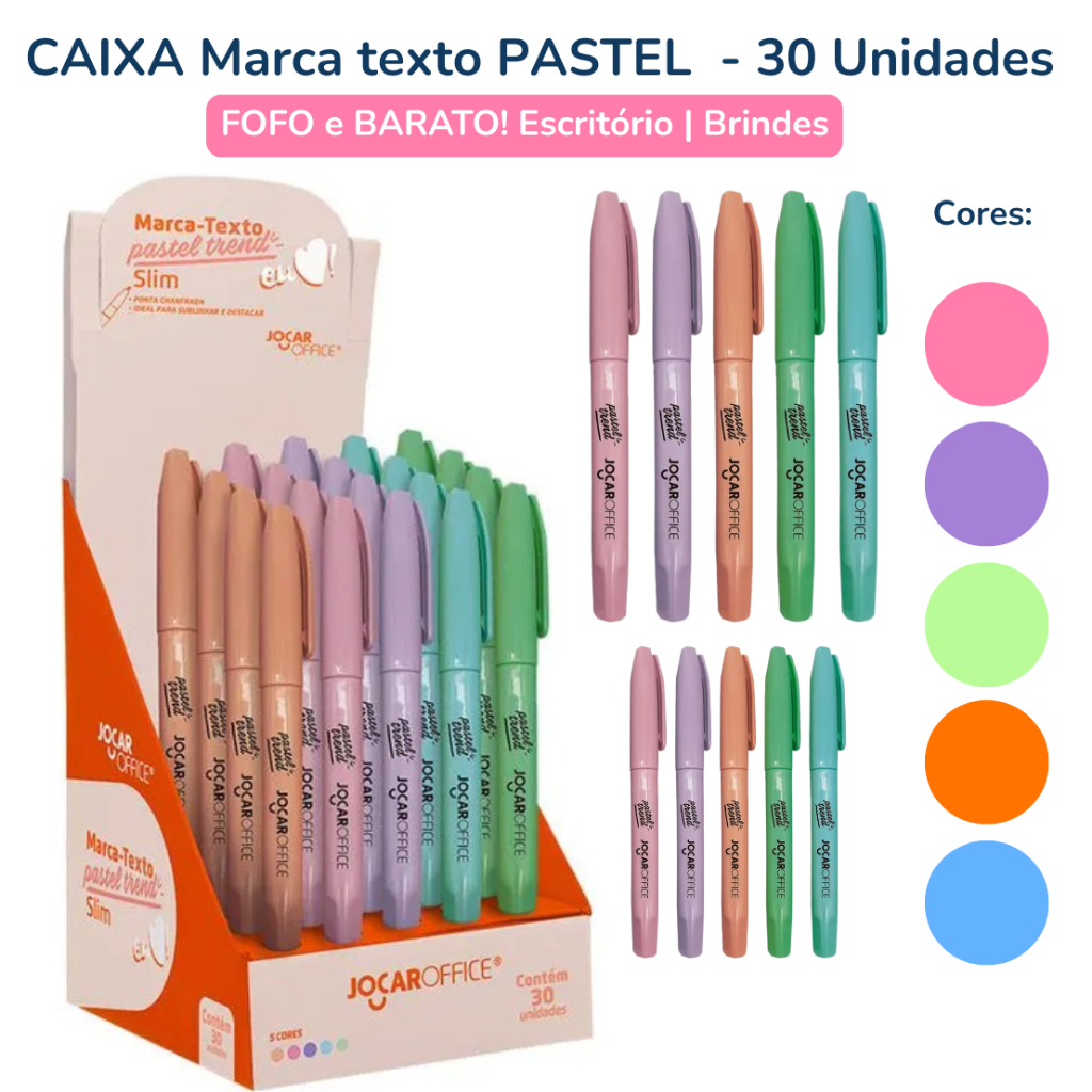 Marca texto Slim Pastel -  DISPLAY C/30 UND -  JOCAR OFFICE