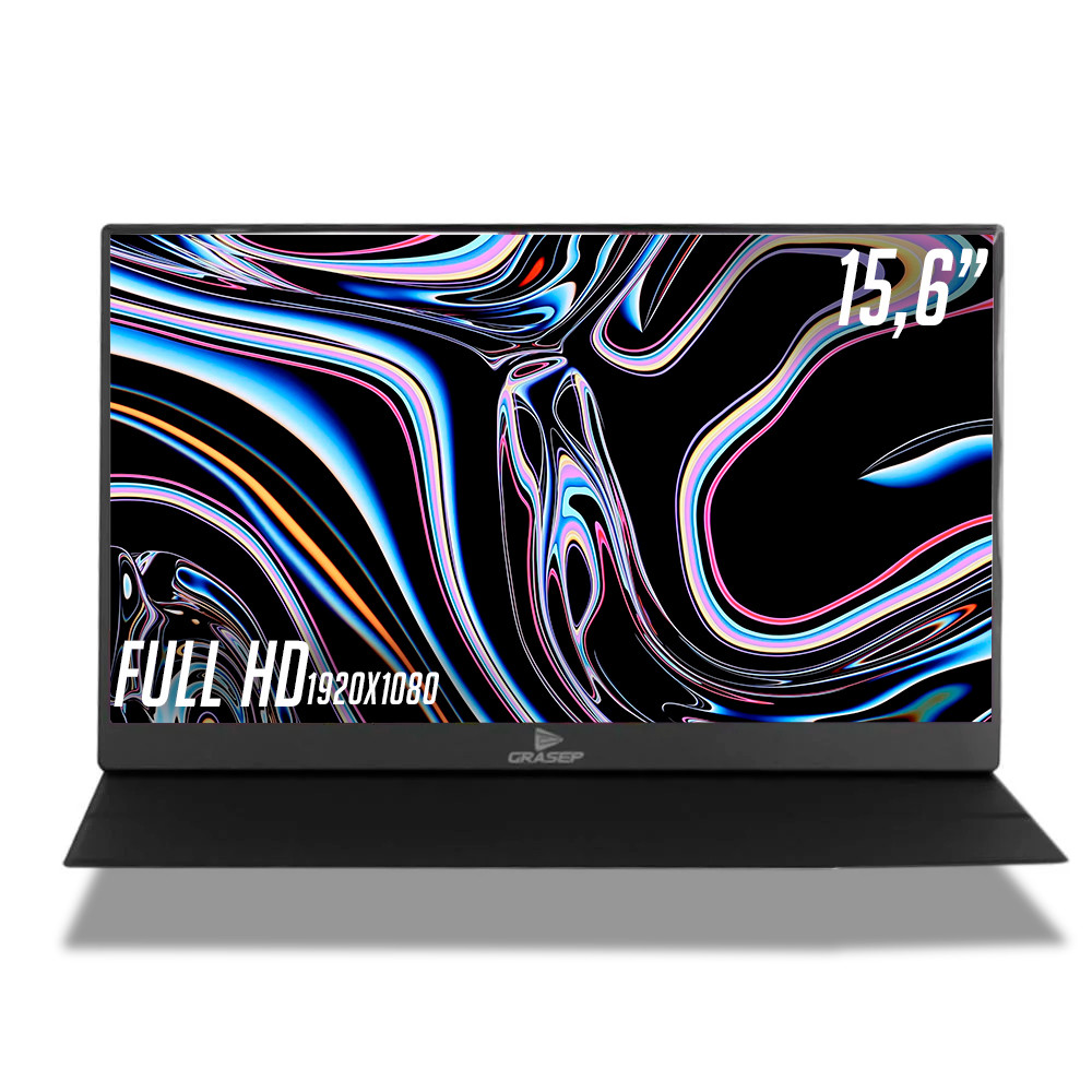 Monitor Display portátil ultra slim de 15,6” IPS resolução 1080p Full HD áudio estéreo e peso reduzido.