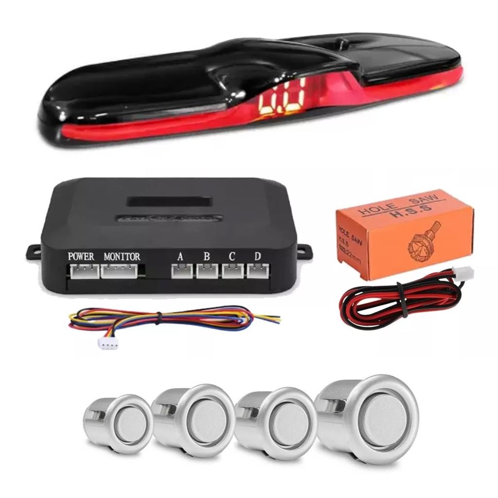 Kit Sensor Estacionamento Re Display Lcd Led Slim Prata