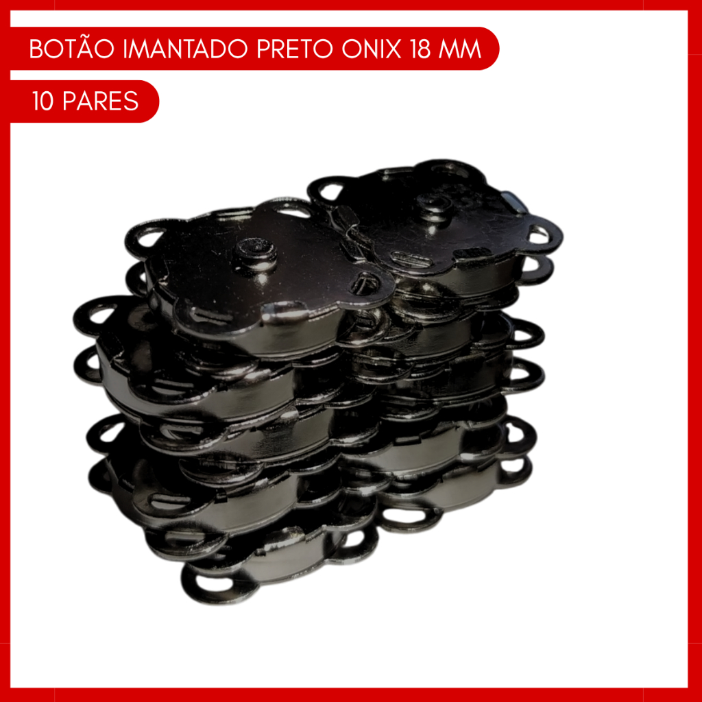 Kit 10 Botões Imantado Magnético Fecho Preto/Onix 18mm Imã