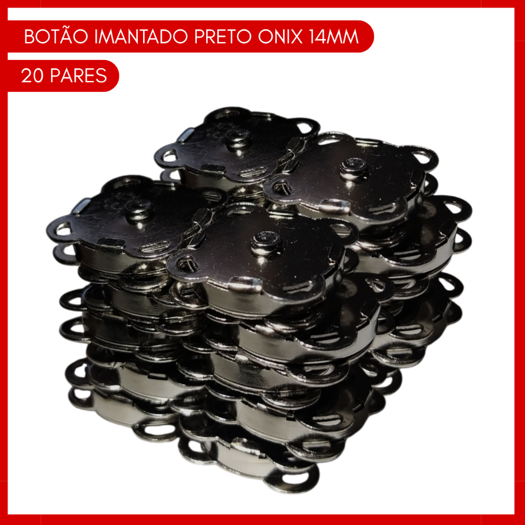 Kit 20 Botões Imantado Magnético Fecho Preto/ônix 14mm Imã