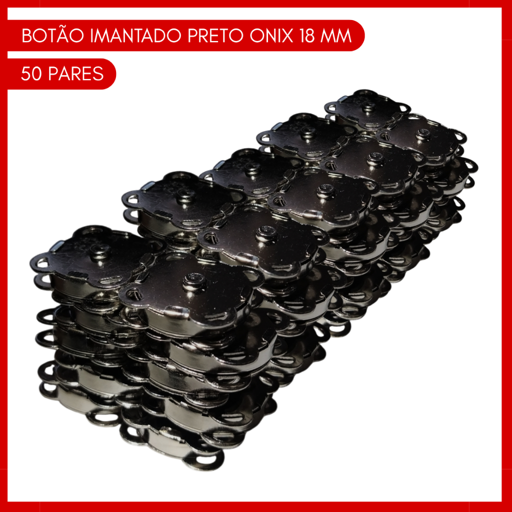 Kit 50 Botões Imantado Magnético Fecho Preto/onix 18mm Imã