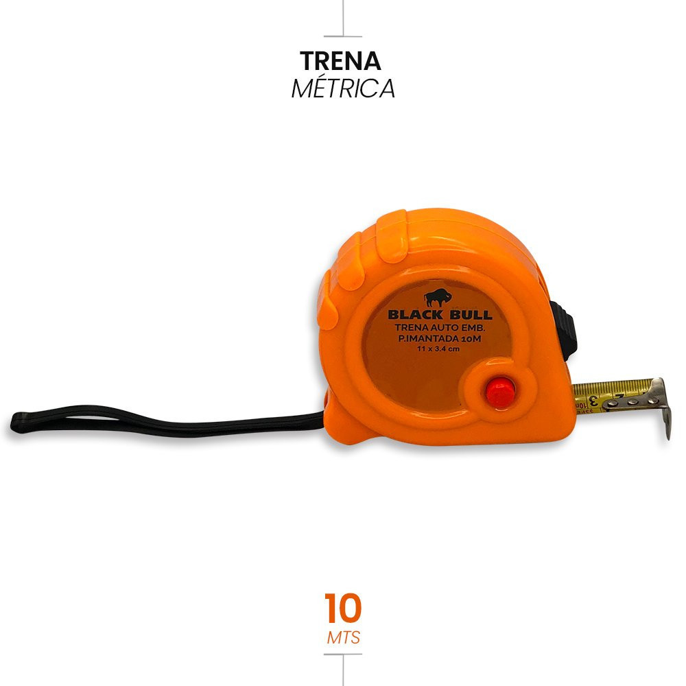 Trena Auto Emborrachada com Ponta Imantada MEDIÇÃO- 10 Metros BLACK BULL