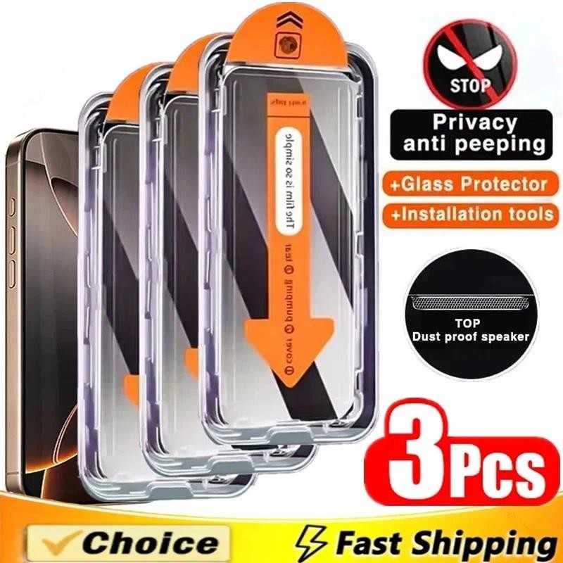 3 Unidades De Vidro Temperado De Privacidade iPhone 16 15 14 Plus 13 12 11 Pro XR X XS Max Protetor Flim De Tela Cheia