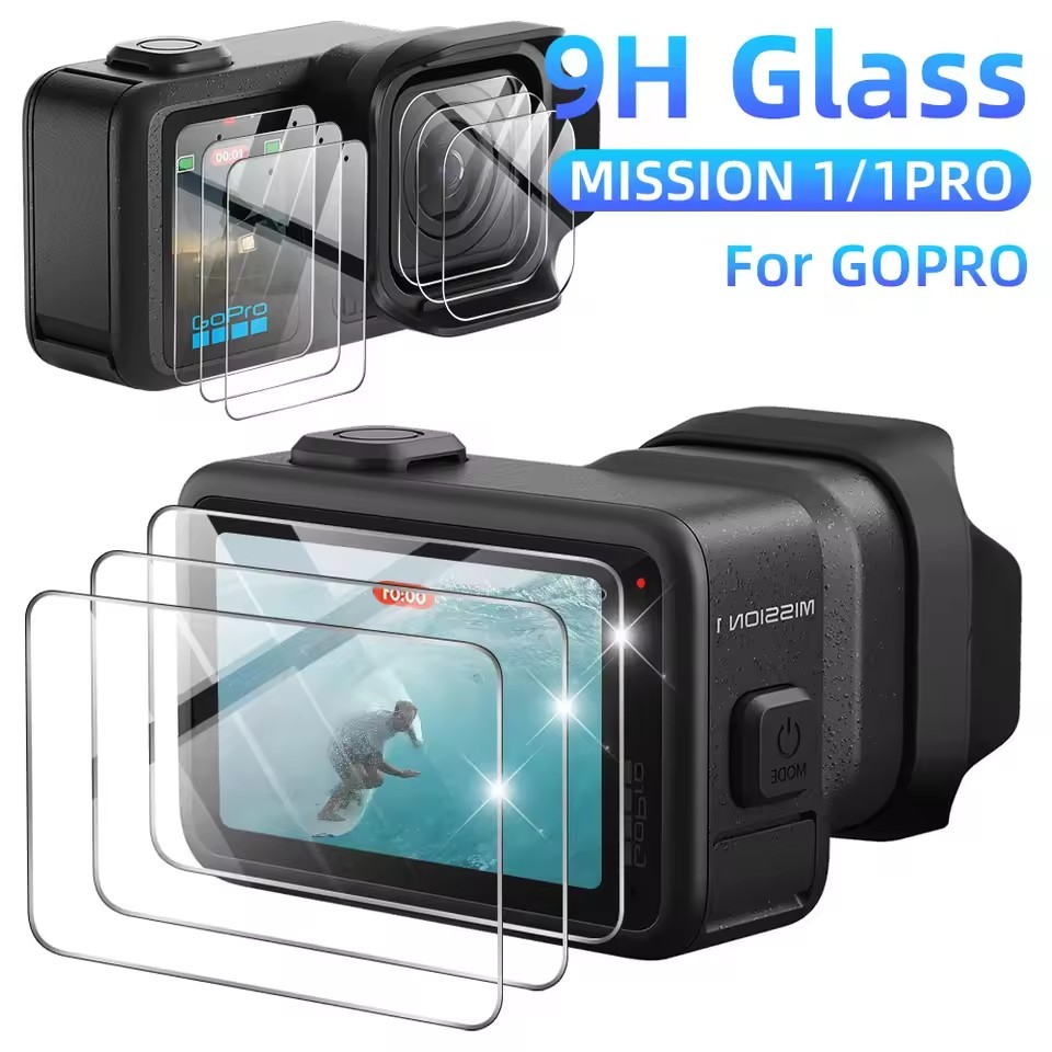 4-1 Conjuntos De Vidro Temperado Para Tela De Câmera-Flim GoPro MISSION 1-Acessórios Protetor De Capa Protetora