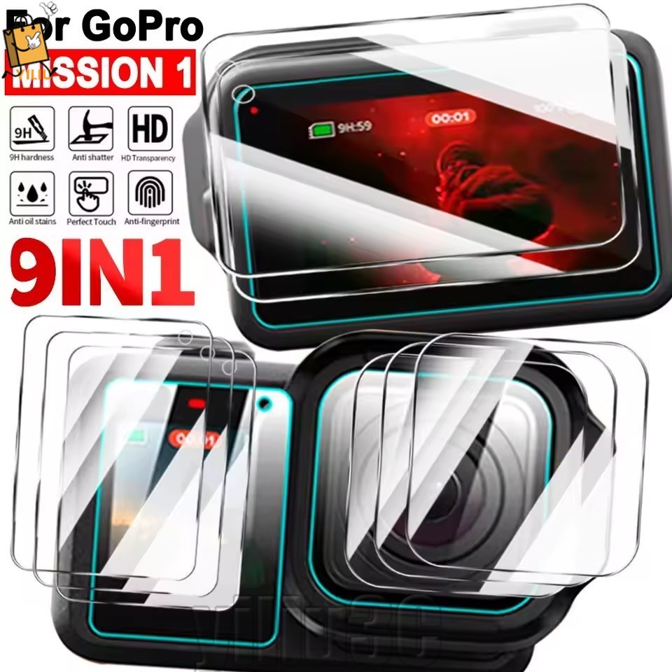 [Prim] 4-1 Conjuntos De Vidro Temperado Para Tela De Câmera-Acessórios Flim Protetor De GoPro MISSION 1-Capa Protetora/b