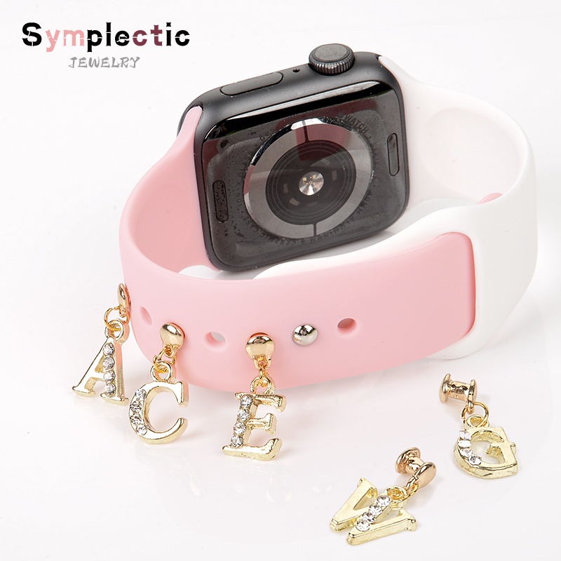 Symplectic A-Z Carta Charmosa Para Apple Watch Sport Band Conjuntos De Anéis De Decoração Relógio Samsung Acessórios De Jóias De Silicone