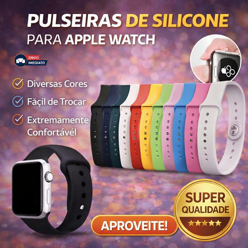 Pulseira Silicone Sport para Smartwatch ⌚🏃‍♂️ Apple Watch e IWO Séries 7 8 9 Conforto Diário 🚚🇧🇷