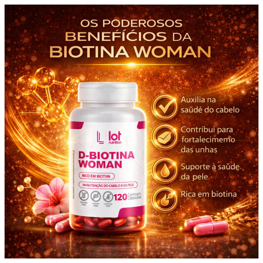 Biotina Woman 120 cápsulas Cabelos Fortes Unhas Pele Saudável Lot Nutrition