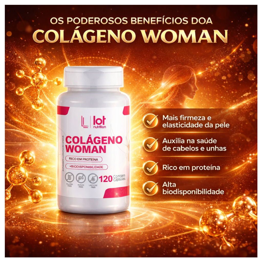 Colágeno Biotina Woman 120 cápsulas Cabelos Fortes Unhas Pele Saudável Lot Nutrition