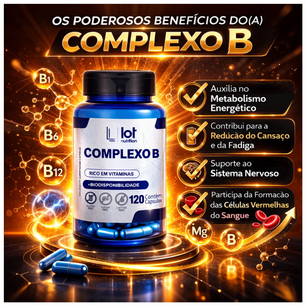 Complexo B 120 cápsulas Energia Sistema Nervoso Cabelos Fortes Lot Nutrition