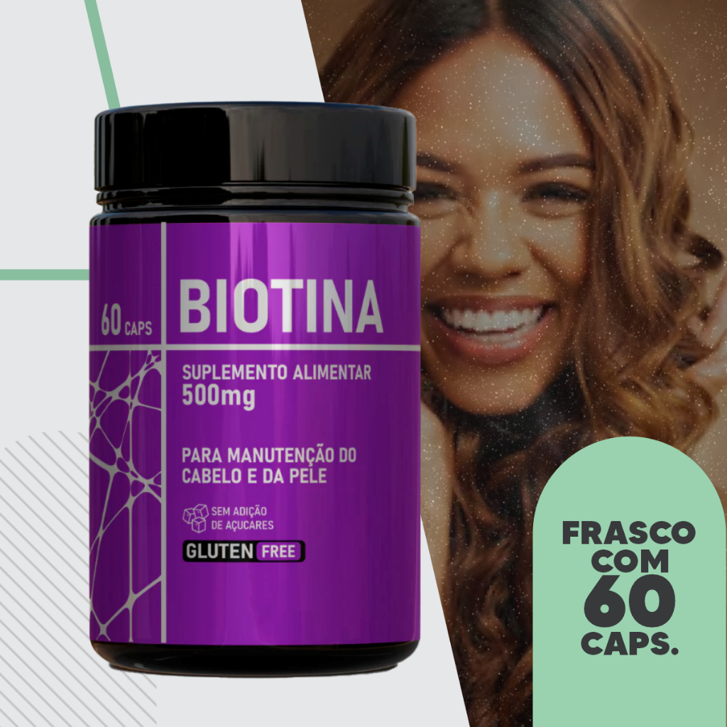 Biotina Suplemento para Cabelos Fortes e Unhas Saudáveis 500mg com 60 Cápsulas