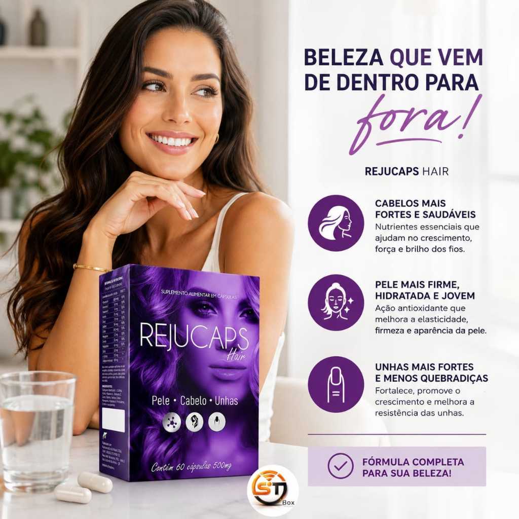 Rejucaps Hair cabelos e unhas fortes até 180 cápsulas 500mg Produto com Nota Fiscal.