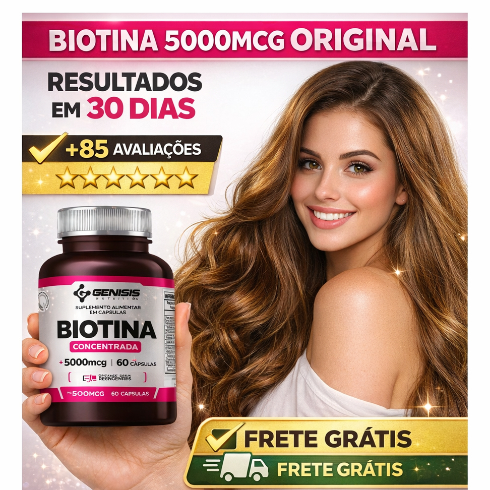 BIOTINA 5000mcg ORIGINAL Cabelo Forte e Crescimento Rápido Frete Grátis + Envio Imediato