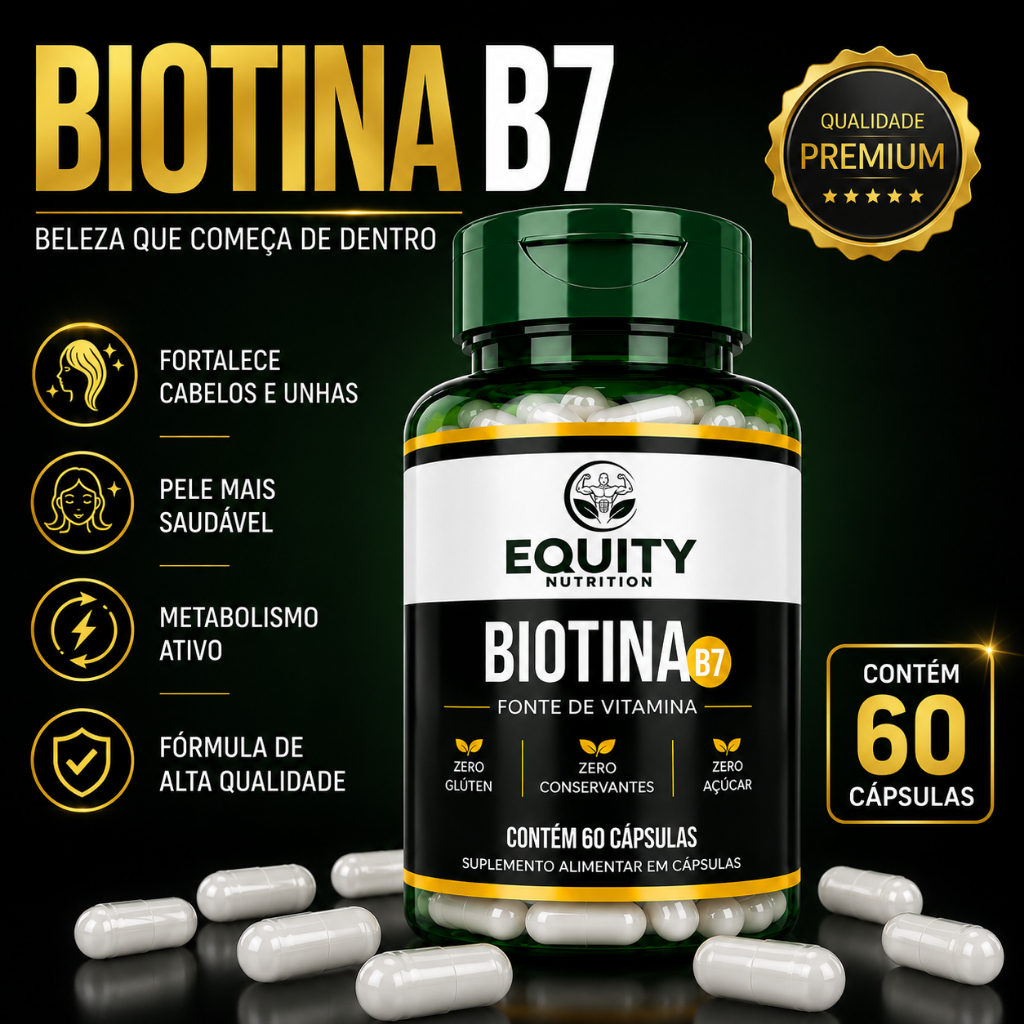 Biotina B7 60 Cápsulas Cabelo Forte Pele Saudável Unhas Resistentes Equity Nutrition
