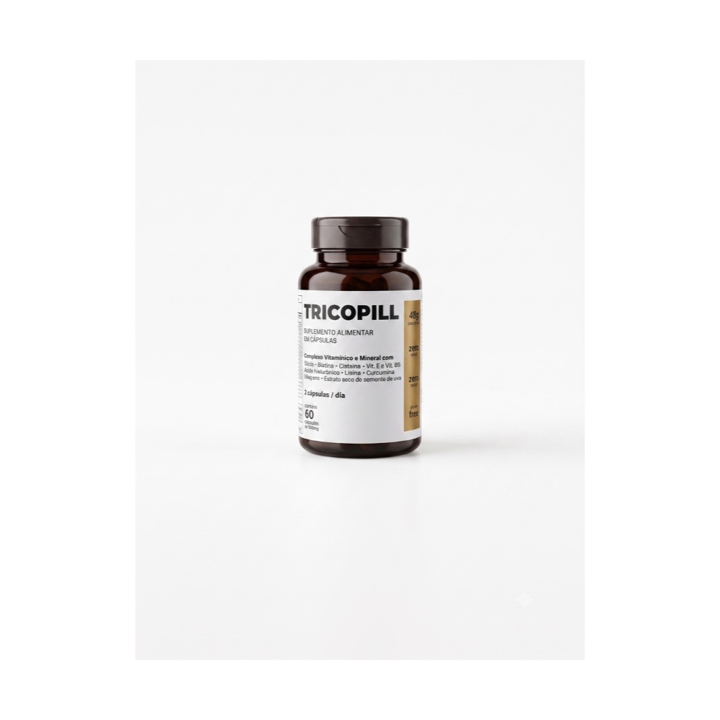 Tricopill Suplemento Capilar Anti-Queda e Crescimento: Biotina, Silício, Ácido Hialurônico e Vitaminas p/ Cabelo Forte
