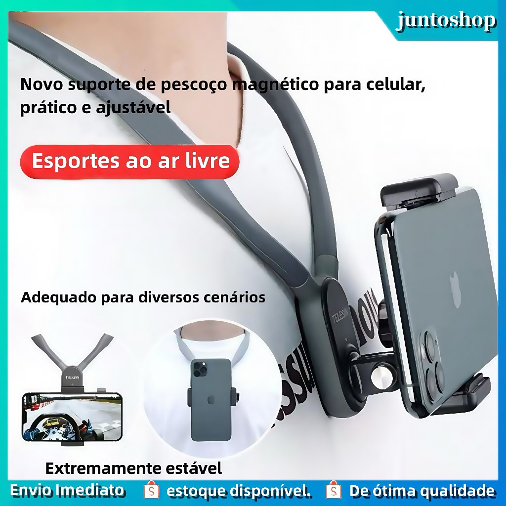 Suporte Magnético para Pescoço - Monte para Câmeras GoPro, Insta360, DJI, e Fixador Vertical para iPhone/Android