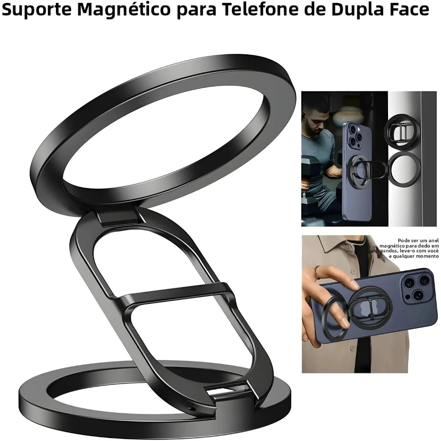 Suporte magnético de anel de telefone dupla face, suporte magnético p/magsafe para iphone 16/15/13/14 android, academia