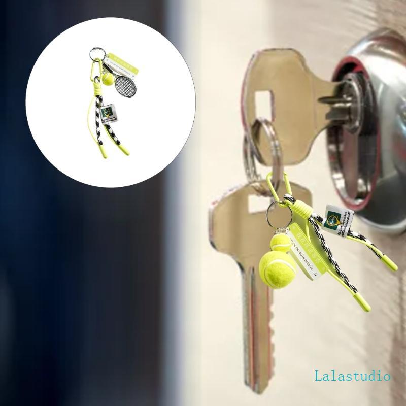 Lalastudio Perfeito Para Amantes De Esportes Verde Mão Tecido Chaveiro Pingente Raquete De Tênis Design Acessório Fácil